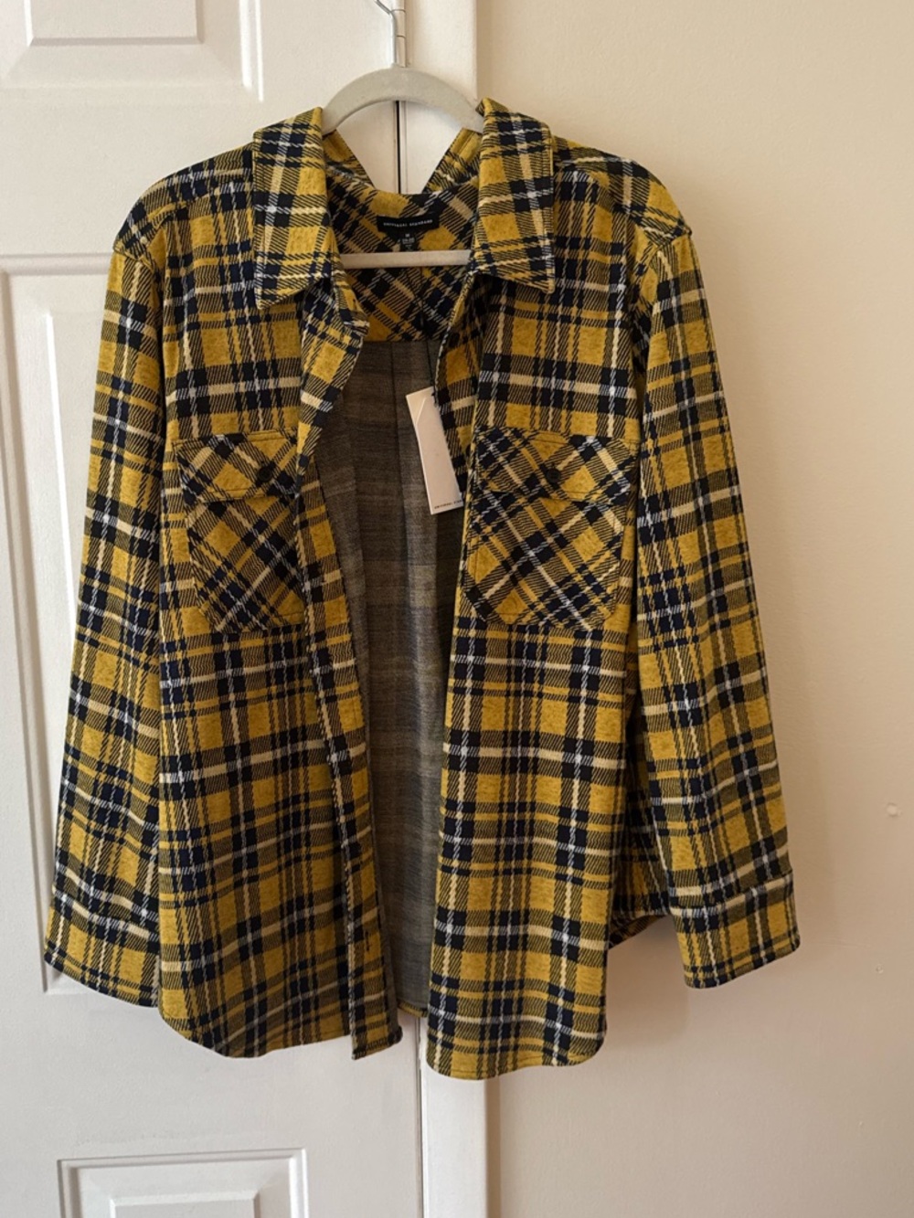 Navy and gold plaid  flannel